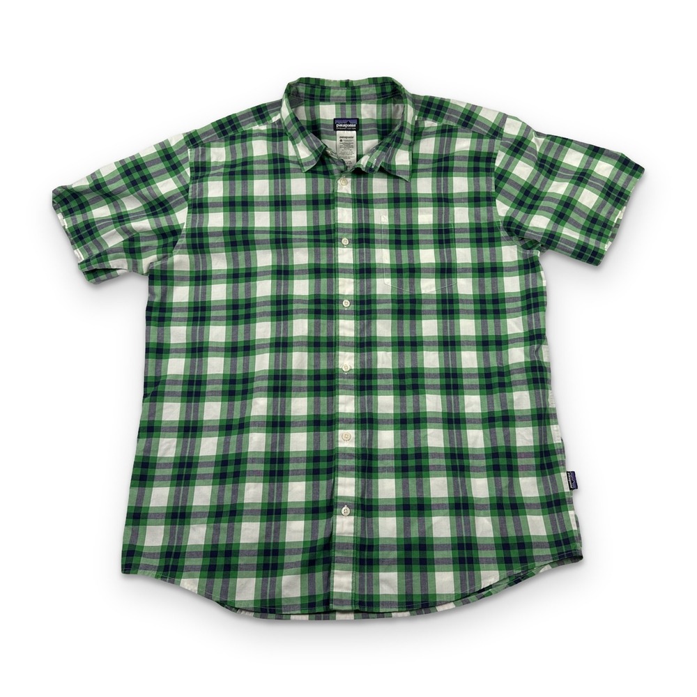 Patagonia Fezzman Shirt Mens XL Green‎ Plaid Organic Cotton S/S Button Down EDC